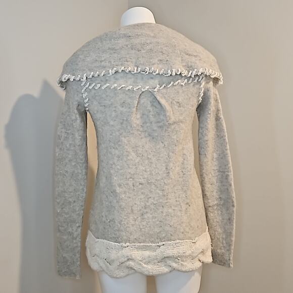 Anthropologie Sleeping On Snow Grey and Ivory Off the Shoulder Sweater - Picture 2 of 6
